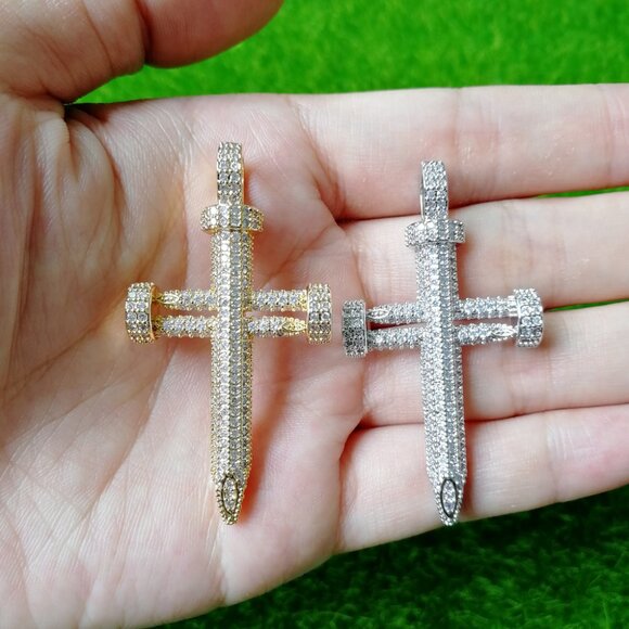 Stainless Steel Cross Pendant Necklace Gold & Silver Plated 24" Chain Necklace - Picture 7 of 16